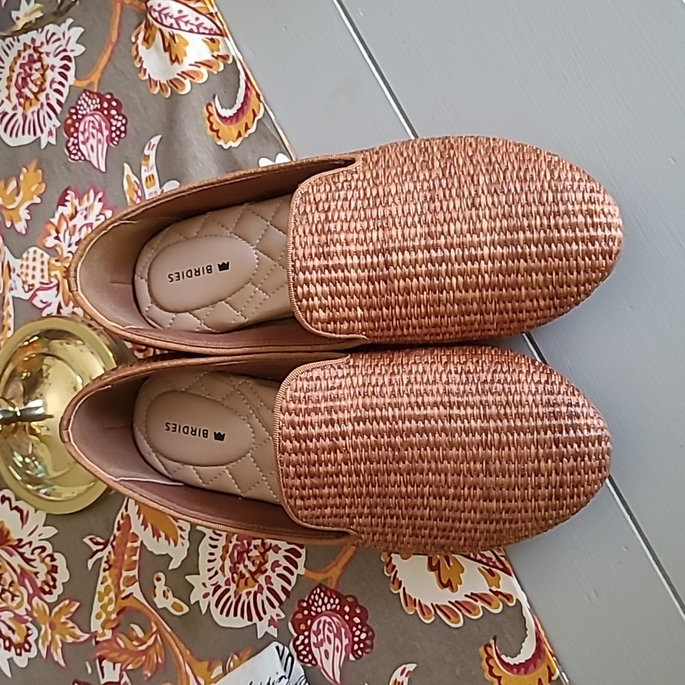 BIRDIES The Starling Walnut Raffia Brown Bohemian Woven Loafers